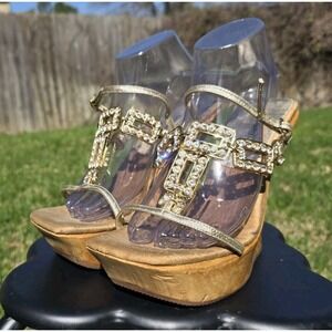 Vtg Dolce & Gabbana  Crystal Platform Wedge Heels Womens 8 *link Broken Easy Fix